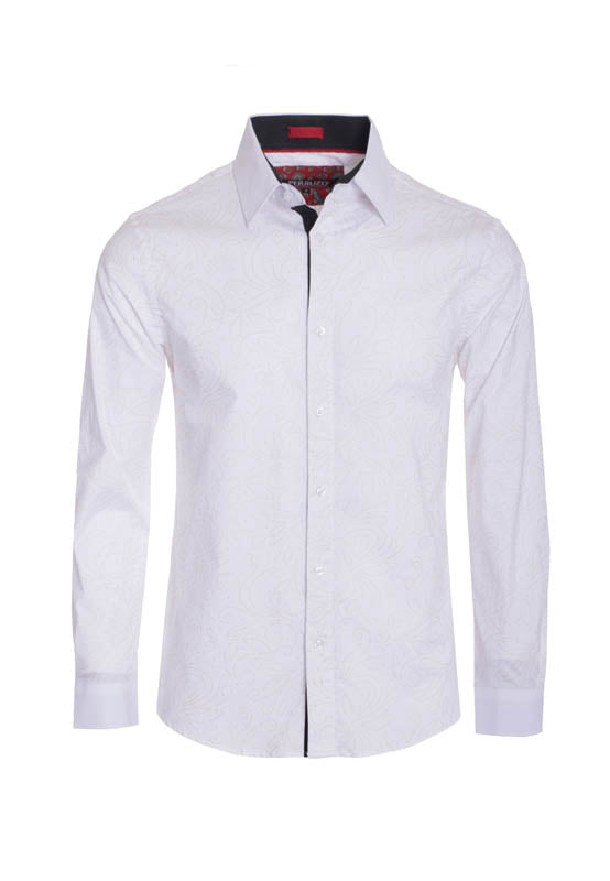 White Floral Outline Printed Long Sleeve Shirt (4028L) BAKLLIN-7936