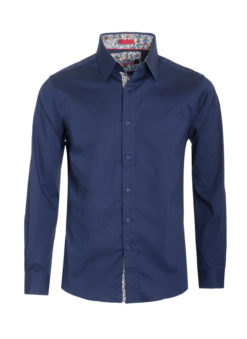 Navy Solid Cotton-Stretch L/S Shirt (4030) BAKLLIN-7963