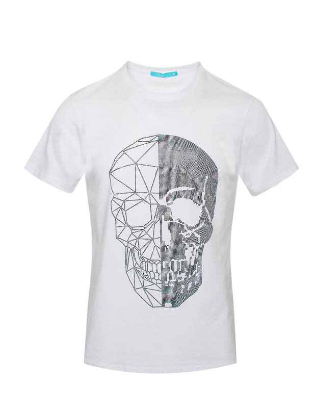 White T-Shirt with Skull Design and Black Crystals 1039 BAKLLIN-8010